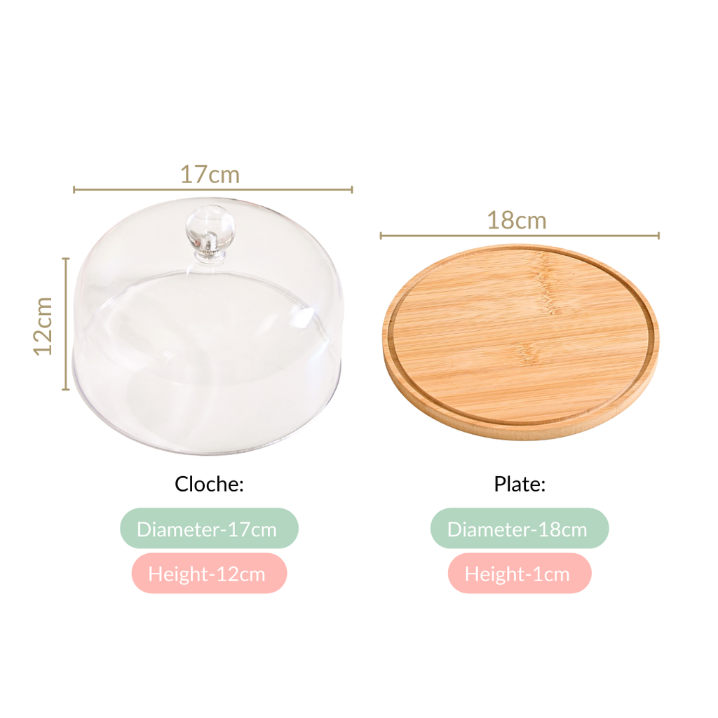 Wooden Cake Stand With Transparent Cloche 17cm Nestasia