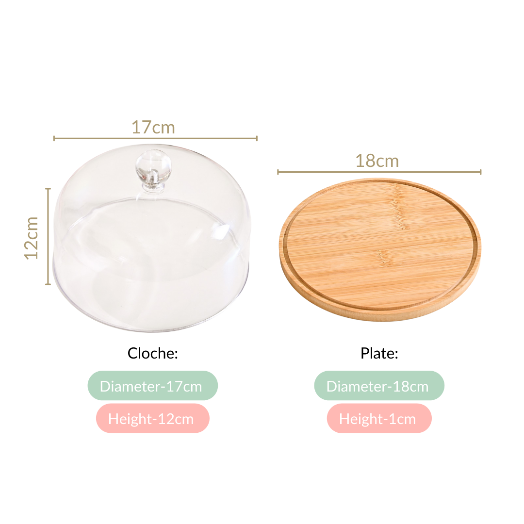 Wooden Cake Stand With Transparent Cloche 17cm Nestasia