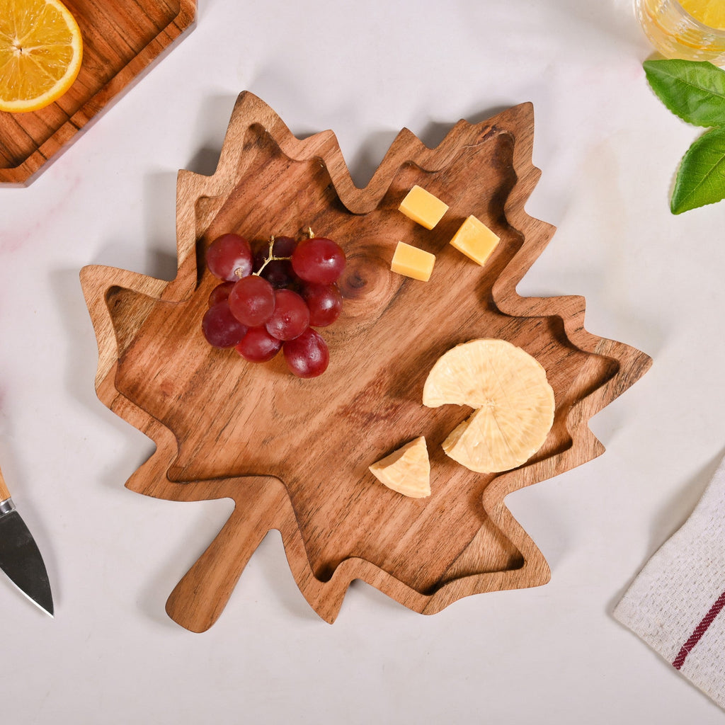 Acacia Wood Maple Leaf Serving Platter Nestasia