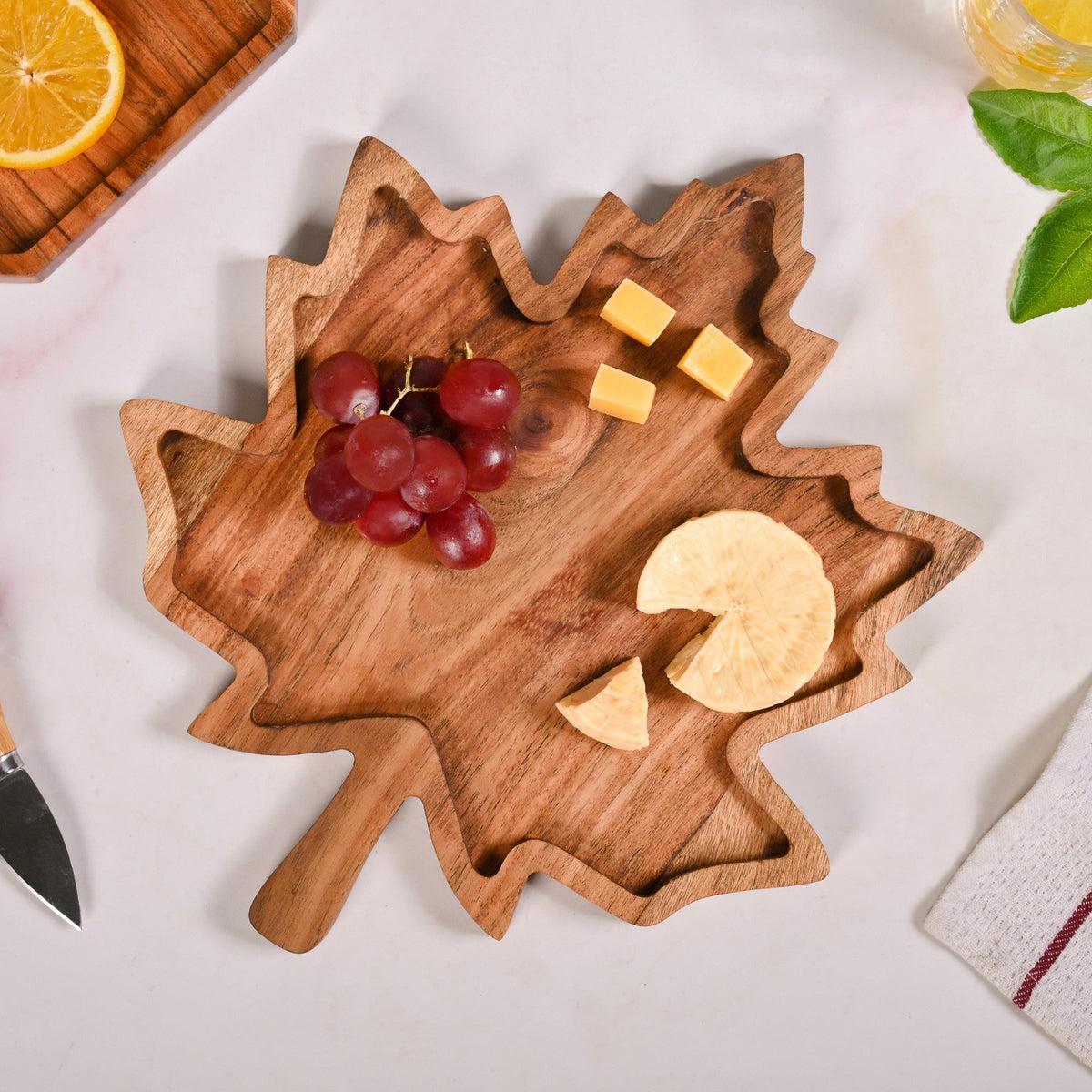 Acacia Wood Maple Leaf Serving Platter Nestasia