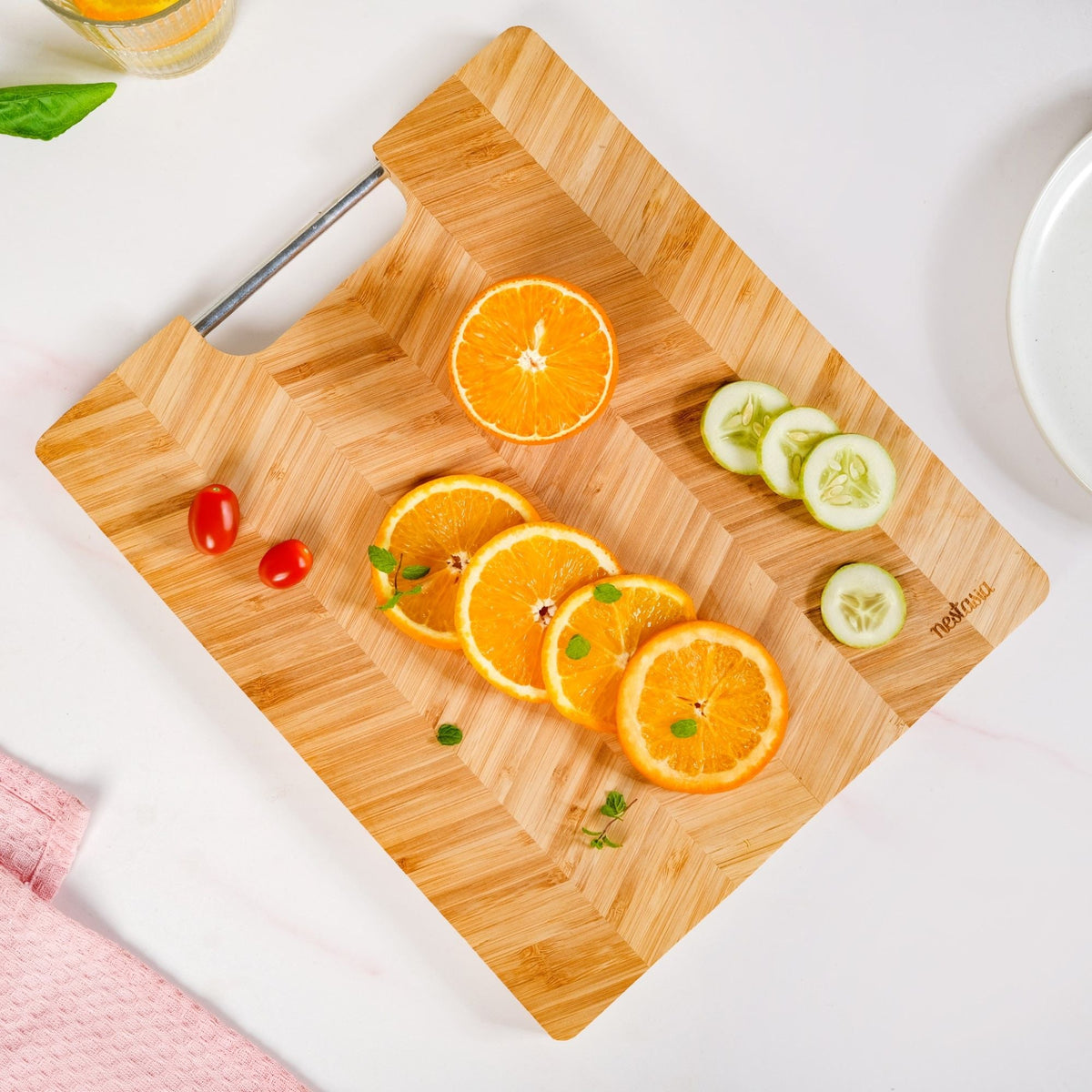 Wooden Platter With Metal Handle 12 Inch Nestasia