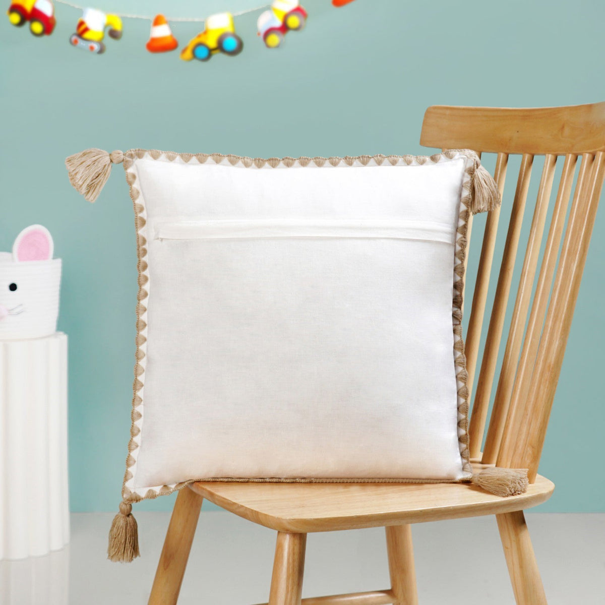 Woodland Deer Embroidered Cotton Kids Cushion Cover 42x42cm Nestasia