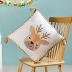Woodland Deer Embroidered Cotton Kids Cushion Cover 42x42cm Nestasia
