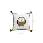 Woodland Owl Embroidered Cushion Cover With Tassels 42x42cm Nestasia