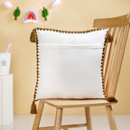 Woodland Owl Embroidered Cushion Cover With Tassels 42x42cm Nestasia