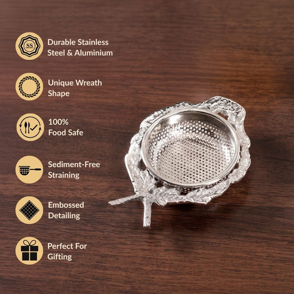 Wreath Hands Free Stainless Steel Tea Strainer 10x7cm Nestasia