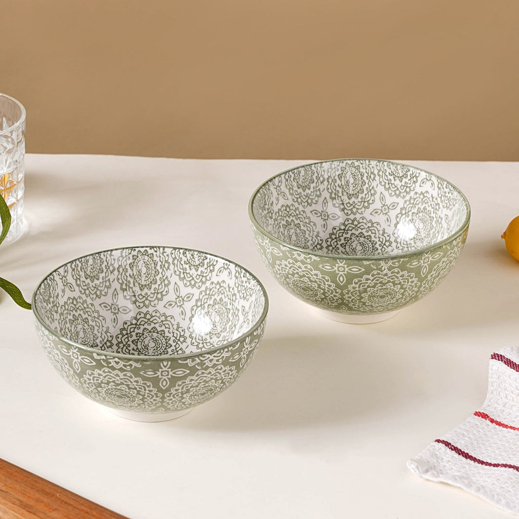 Ethnic Pattern Snack Bowl Sage Green Set Of 2 500ml Nestasia