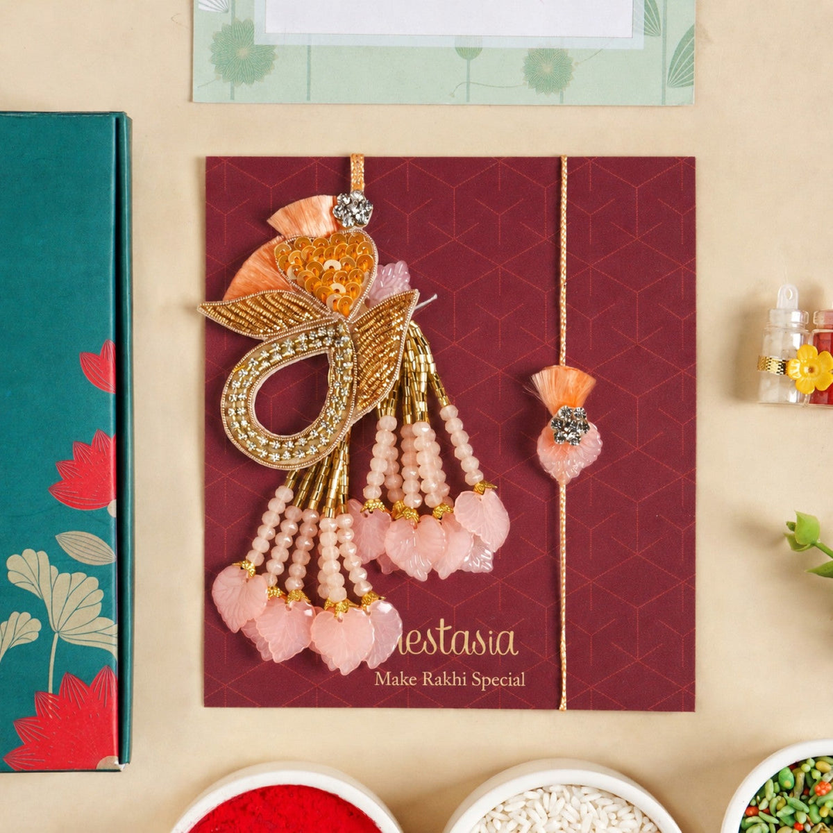 Peach Radiance Rakhi Lumba Set Nestasia