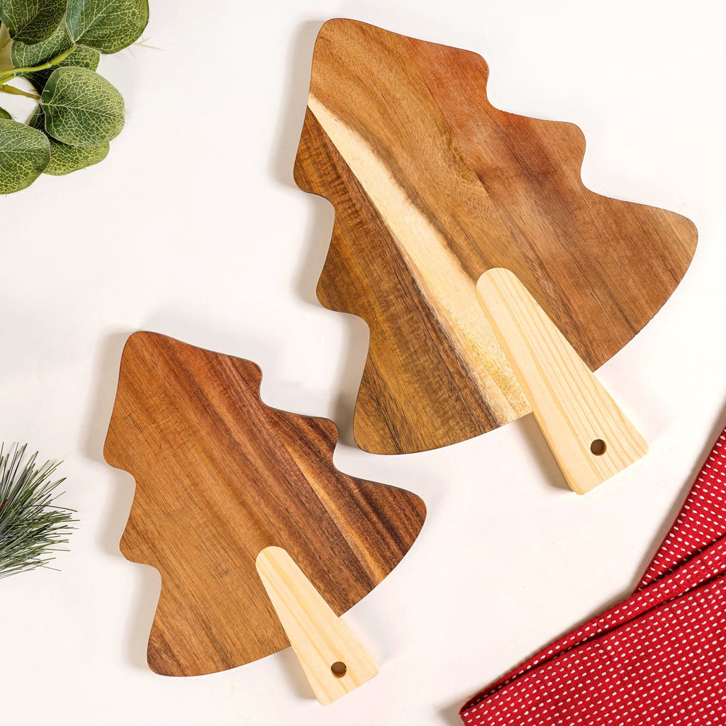 Wooden Tree Platter With Pinecone Embellishment Set Of 2 Nestasia