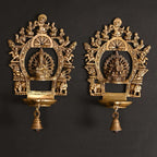 Brass Ganesha And Lakshmi Frames Diya With Bell (11.5 Inch) Vedansh Craft