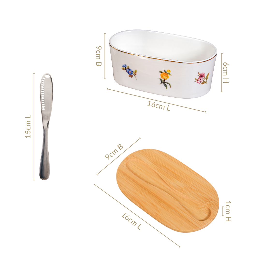 Floral Ceramic Butter Dish With Lid And Knife Nestasia