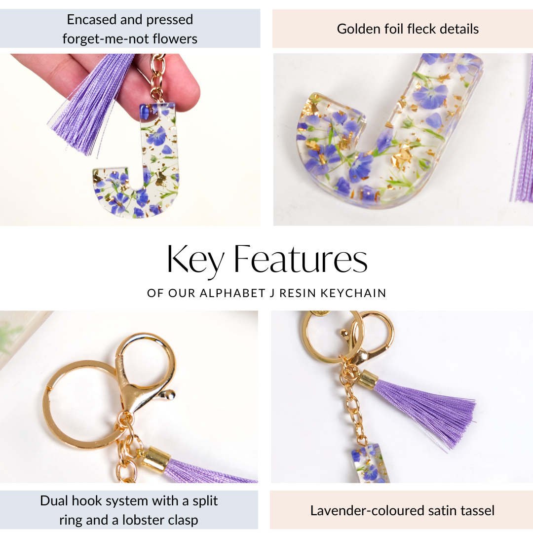 Botanical Harmony Letter J Resin Art Keychain Nestasia