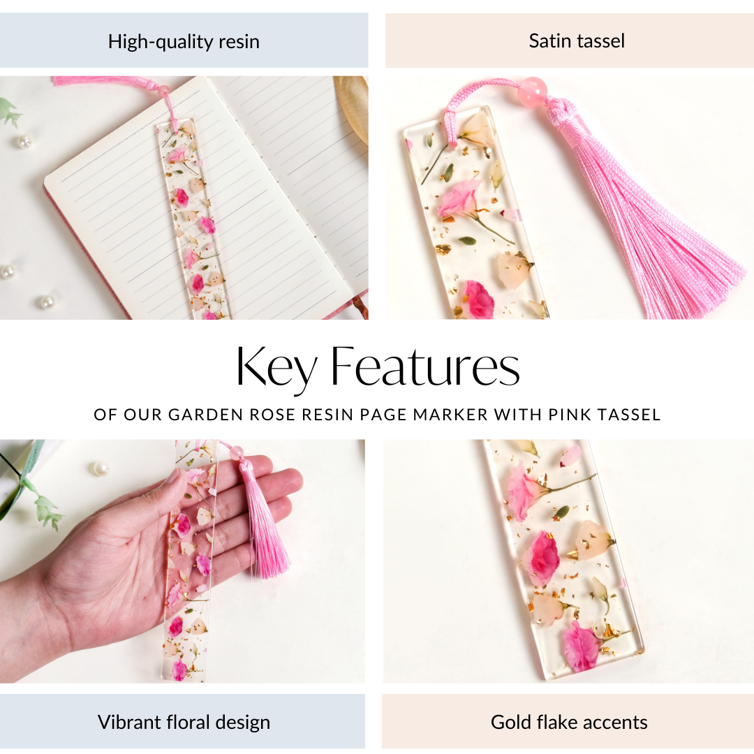 Garden Rose Resin Page Marker With Pink Tassel Nestasia