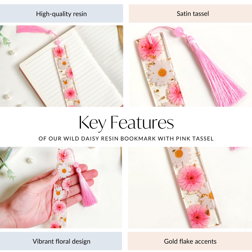 Wild Daisy Resin Bookmark With Pink Tassel Nestasia