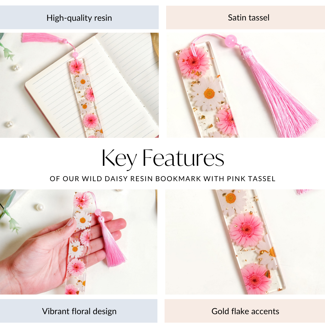 Wild Daisy Resin Bookmark With Pink Tassel Nestasia