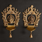 Brass Ganesha And Lakshmi Frames Diya With Bell (11.5 Inch) Vedansh Craft