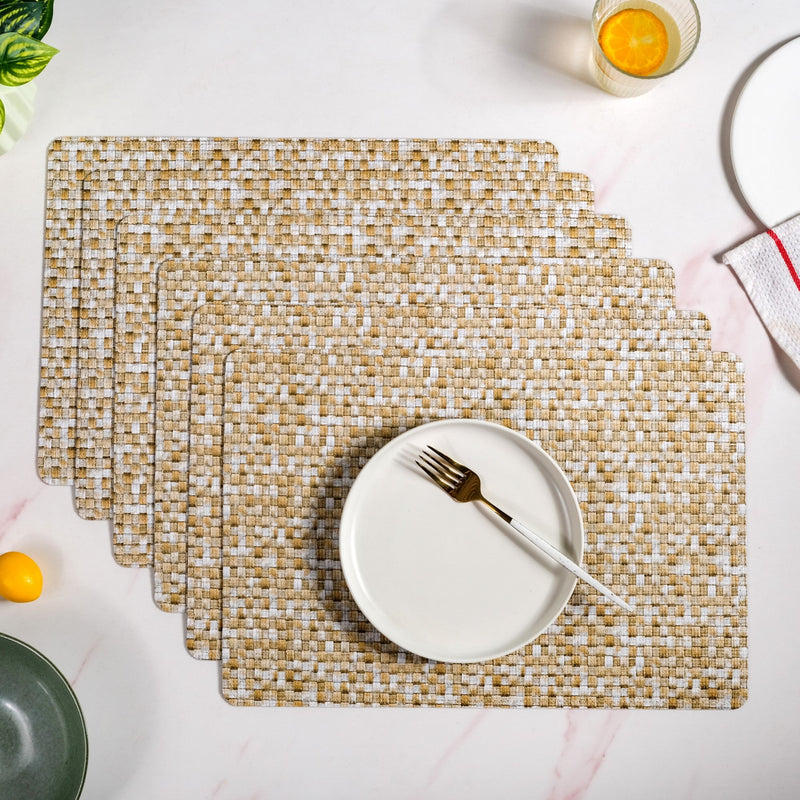 Yellow And White Intrecciato Weave Rectangular Table Mat Set Of 6 Nestasia