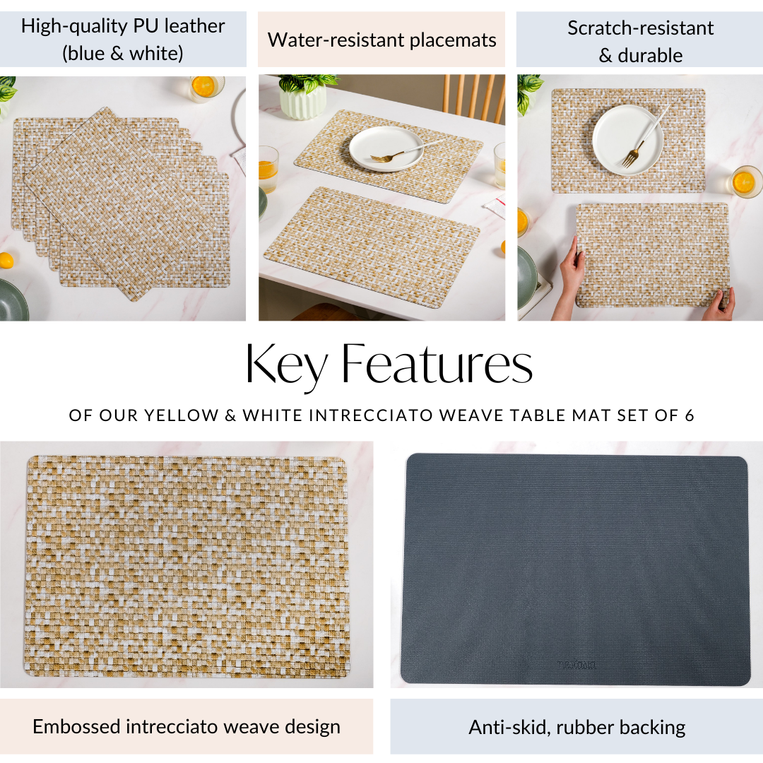 Yellow And White Intrecciato Weave Rectangular Table Mat Set Of 6 Nestasia
