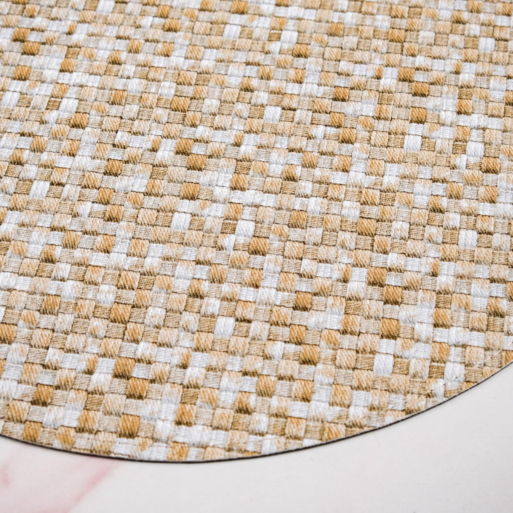 Yellow And White Intrecciato Weave Round Table Mat Set Of 6 Nestasia
