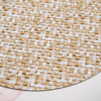 Yellow And White Intrecciato Weave Round Table Mat Set Of 6 Nestasia