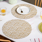Yellow And White Intrecciato Weave Round Table Mat Set Of 6 Nestasia