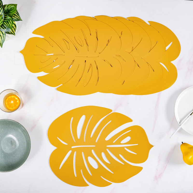 Yellow Laser Cut Monstera Leaf Table Mat Set Of 6 Nestasia