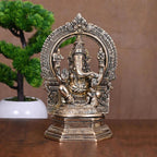 Brass Sitting Ganesha On Throne Idol (9.5 Inch) Vedansh Craft