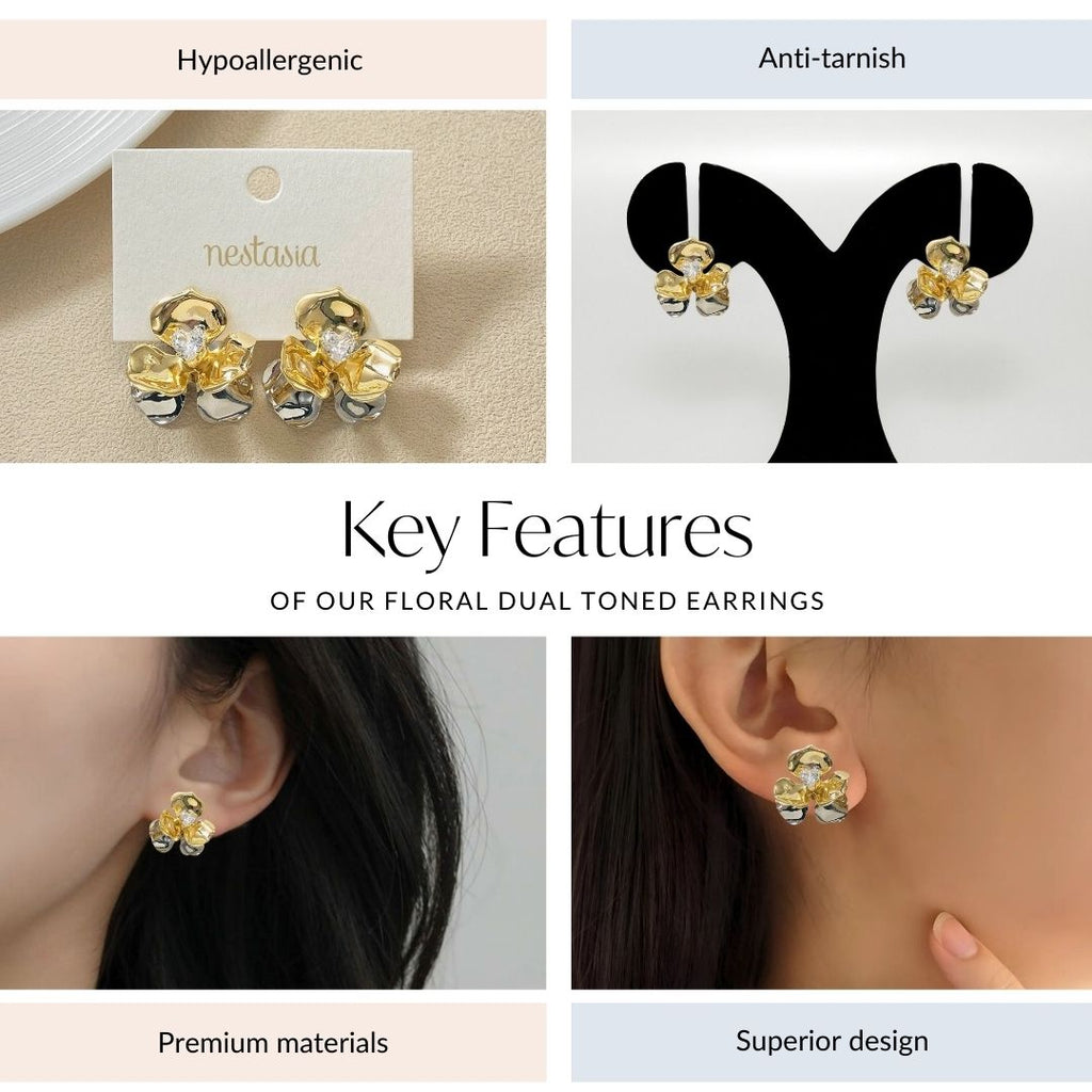 Floral Dual Toned Earrings Nestasia