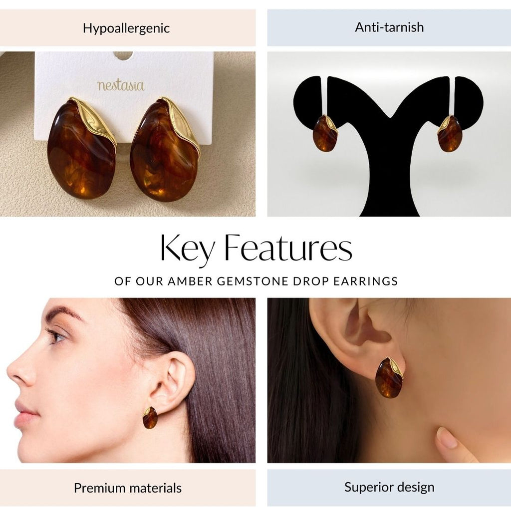 Amber Gemstone Drop Earrings Nestasia
