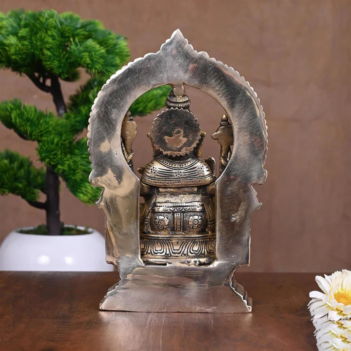 Brass Sitting Ganesha On Throne Idol (9.5 Inch) Vedansh Craft