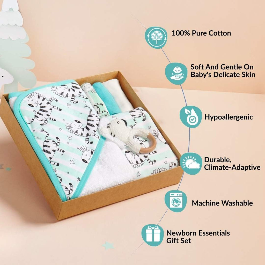 Zebra Baby Hamper With Swaddle Towel Napkin Rattle Set Of 6 Nestasia
