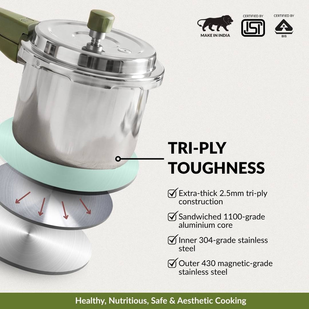 Zesta Induction Safe Triply SS Pressure Cooker 3 Litre With Spill Control Lid Nestasia