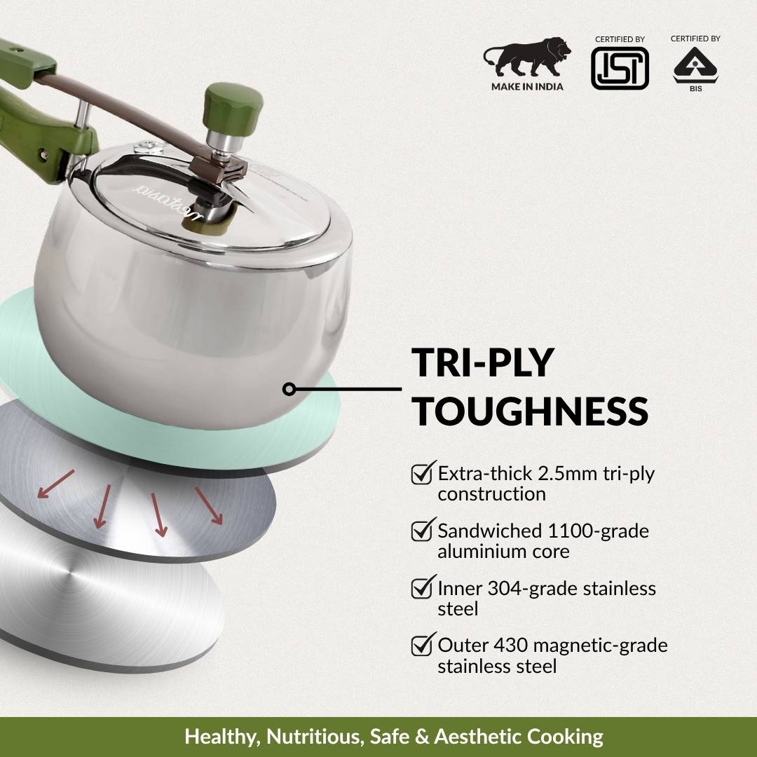 Zesta Induction Safe Triply Stainless Steel Pressure Cooker 3 Litre Nestasia