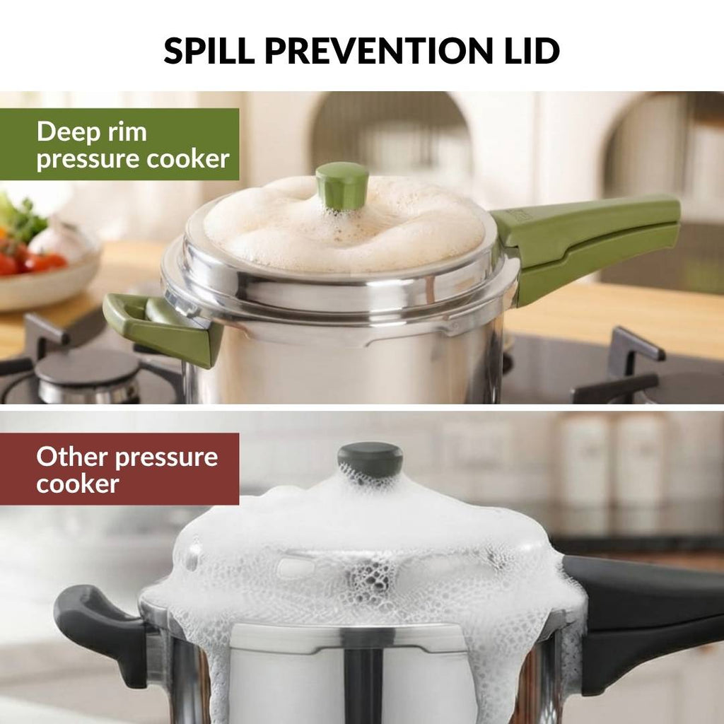 Zesta Triply Stainless Steel Induction Safe Pressure Cooker 5 Litre Spill Safe Lid Nestasia