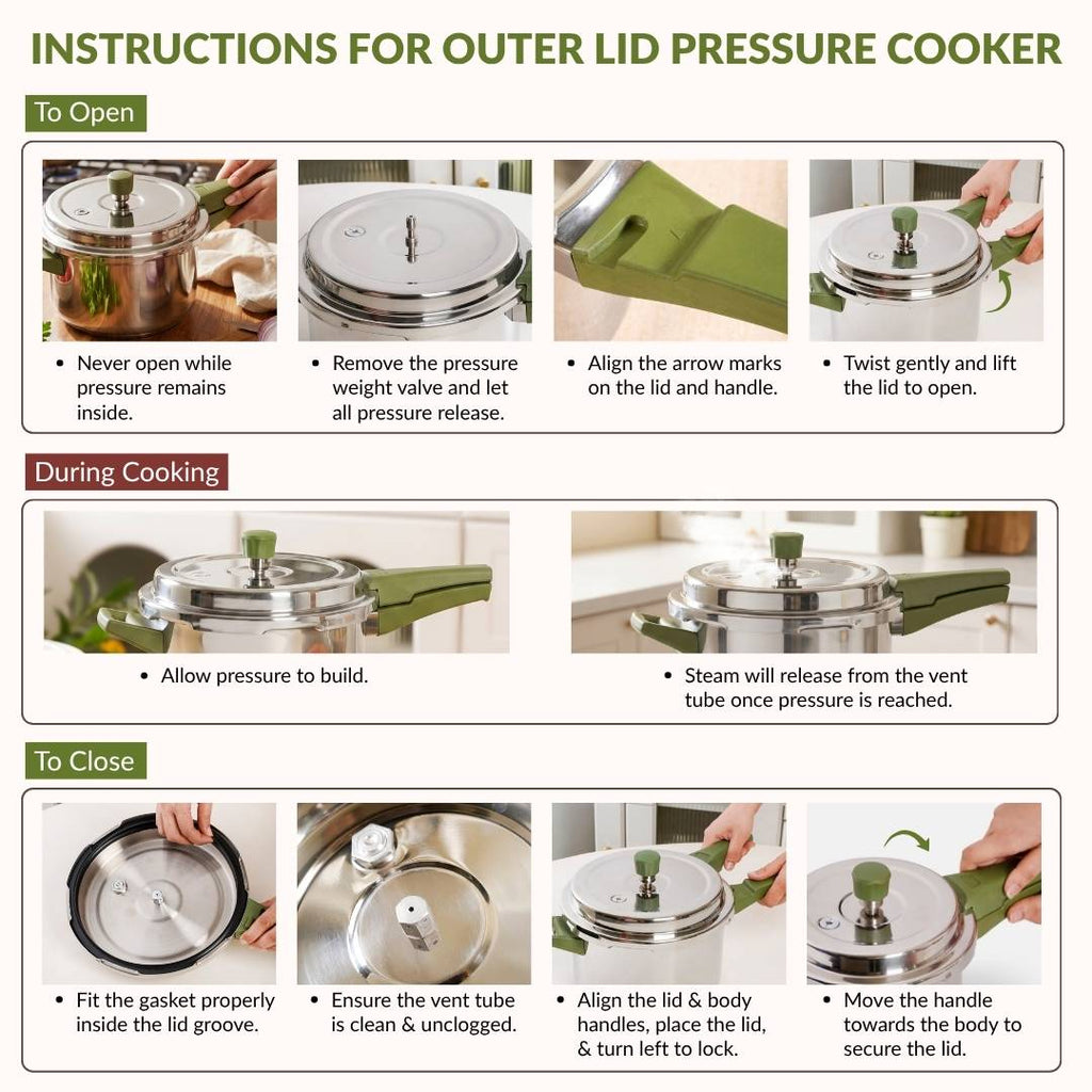 Zesta Triply Stainless Steel Induction Safe Pressure Cooker 5 Litre Spill Safe Lid Nestasia