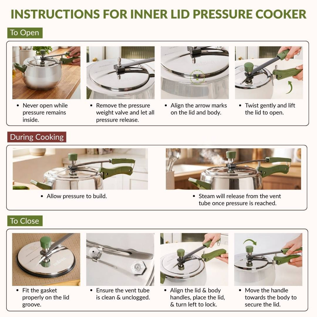 Zesta Triply Stainless Steel Inner Lid Induction Safe Pressure Cooker 5 Litre Nestasia