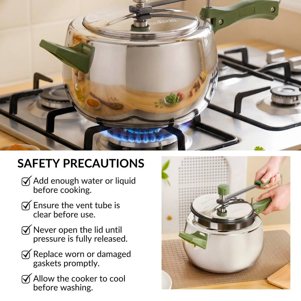Zesta Triply Stainless Steel Inner Lid Induction Safe Pressure Cooker 5 Litre Nestasia