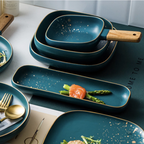 CARA bowl with wooden handle - midnight green Nestasia