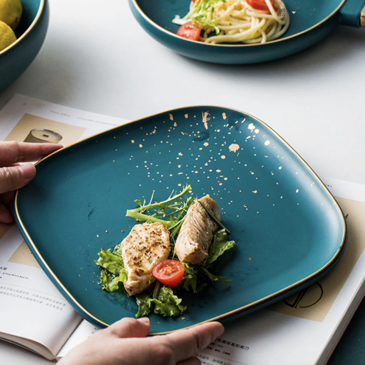 CARA square dinner plate - midnight green Nestasia
