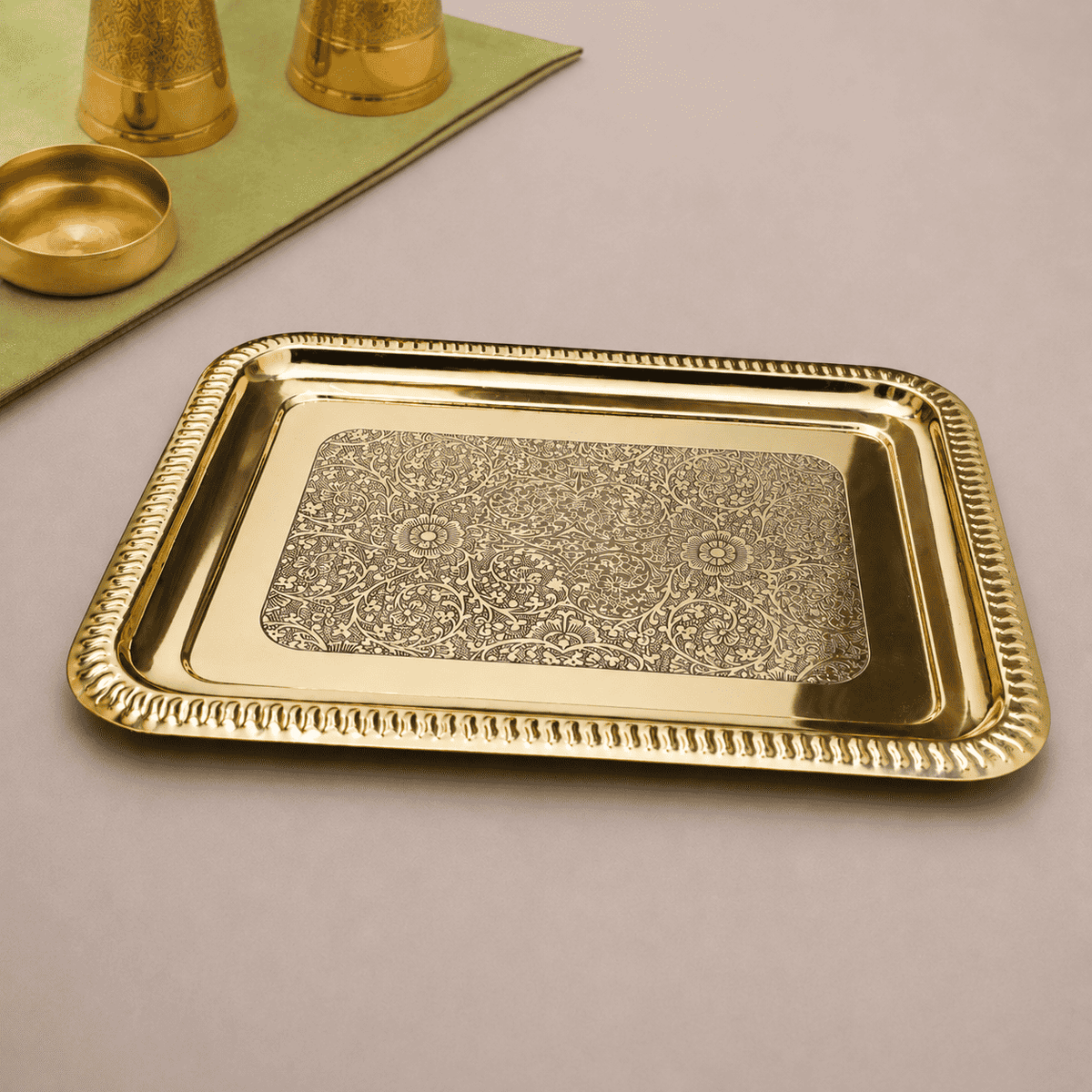 Brass Handcrafted Rectangular Tray / Platter Vedansh Craft