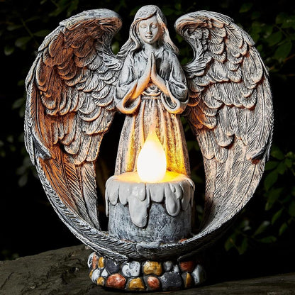 Resin Praying Wings Angel Figurines Solar Garden Statues Outdoor Sculptures For Cemetery Decorations