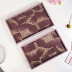 Modern Abstract Art Tray Set Of 2 Purple Matte Gold Nestasia