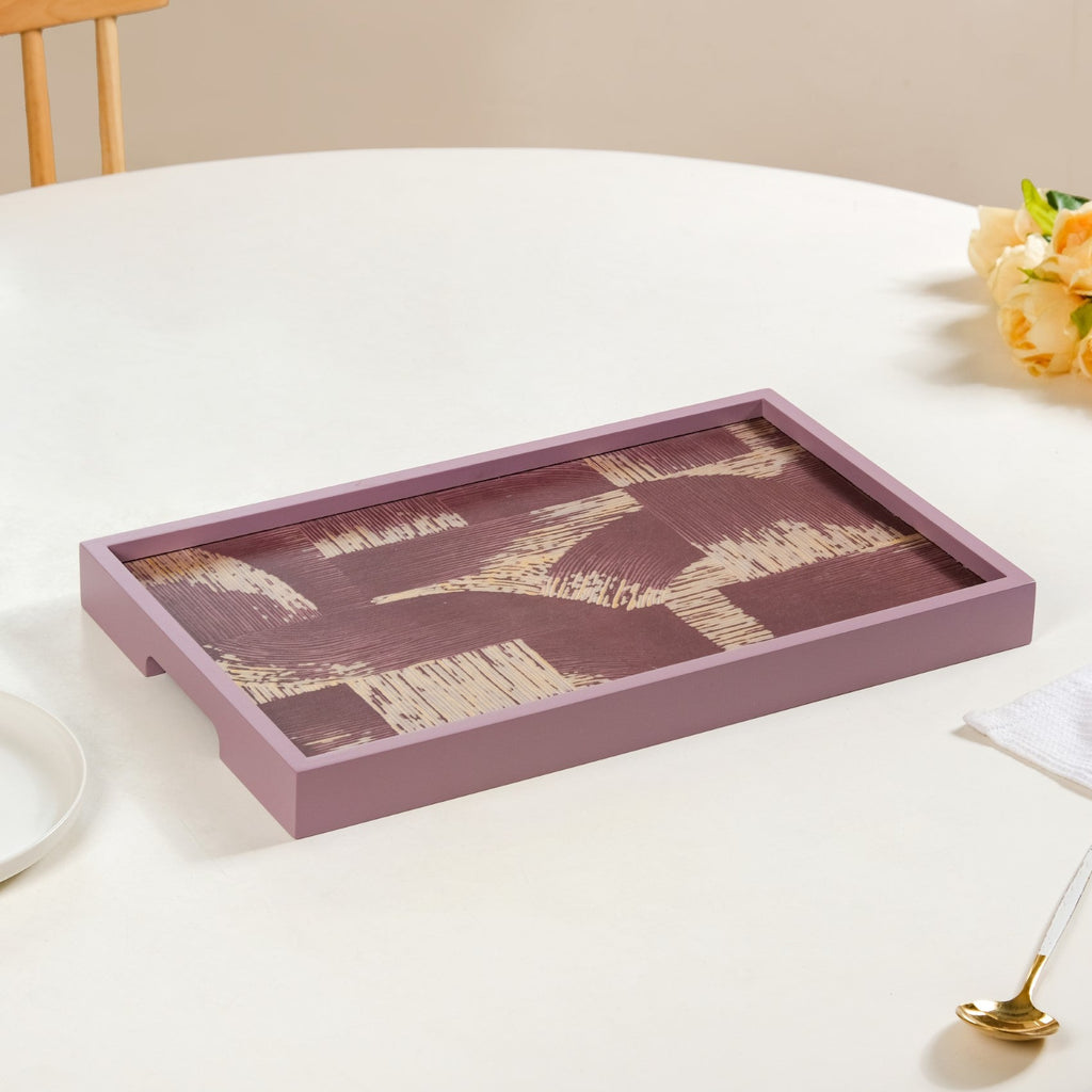 Modern Abstract Art Tray Set Of 2 Purple Matte Gold Nestasia