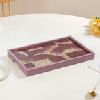 Modern Abstract Art Tray Set Of 2 Purple Matte Gold Nestasia