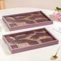 Modern Abstract Art Tray Set Of 2 Purple Matte Gold Nestasia