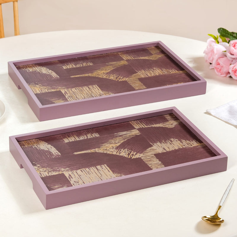Modern Abstract Art Tray Set Of 2 Purple Matte Gold Nestasia