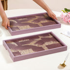 Modern Abstract Art Tray Set Of 2 Purple Matte Gold Nestasia