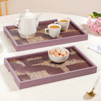 Modern Abstract Art Tray Set Of 2 Purple Matte Gold Nestasia