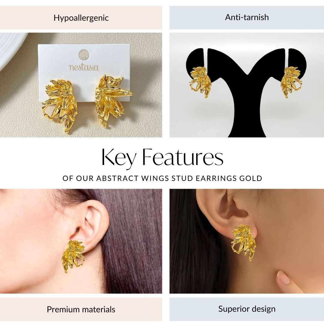 Abstract Wings Stud Earrings Gold Nestasia