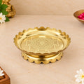 Brass Shree Yantra Engraved Lotus Plate With Stand (5.5 Inch) Vedansh Craft